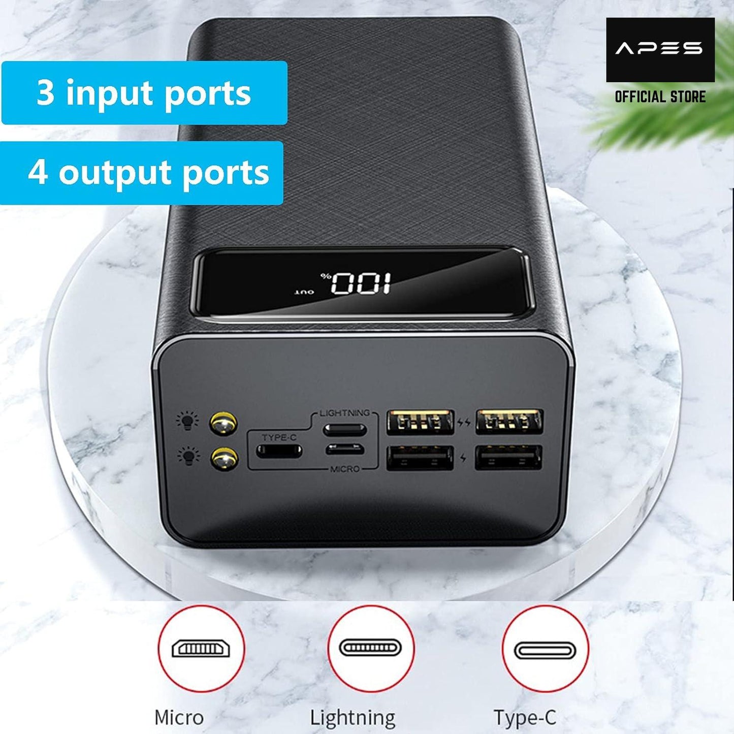 100% APES ORIGINAL 60000MAH Powerbank Full Capacity 4 USB charge Ports