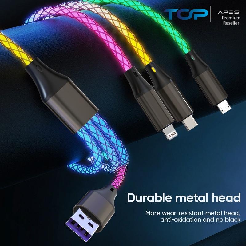 ORIGINAL APES 100% 3 in 1 6A 66W RGB Glowing Fast Charging Cable