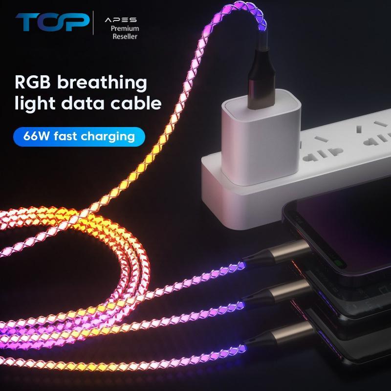 ORIGINAL APES 100% 3 in 1 6A 66W RGB Glowing Fast Charging Cable