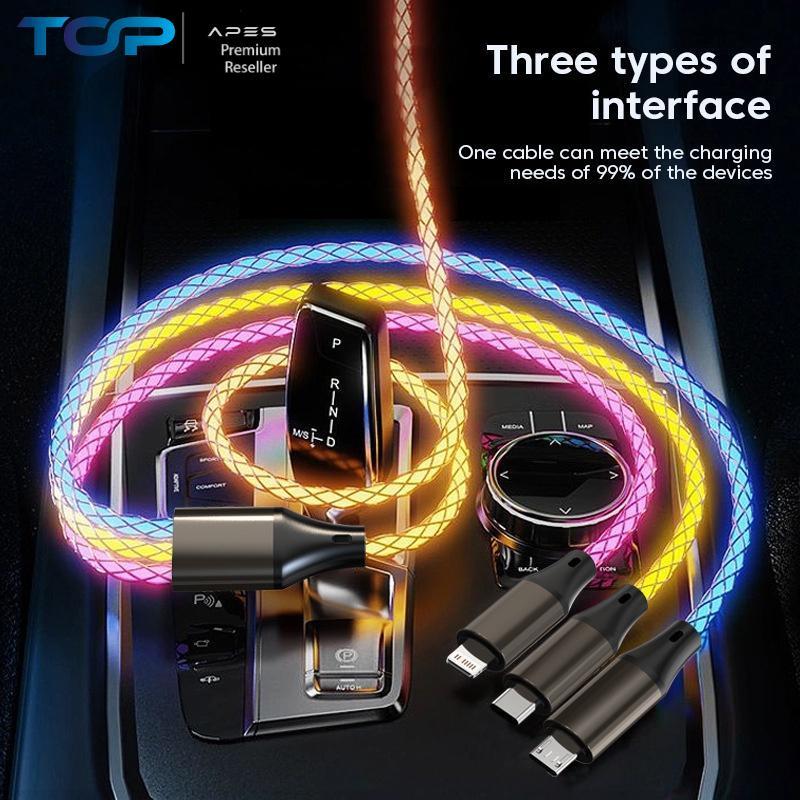 ORIGINAL APES 100% 3 in 1 6A 66W RGB Glowing Fast Charging Cable