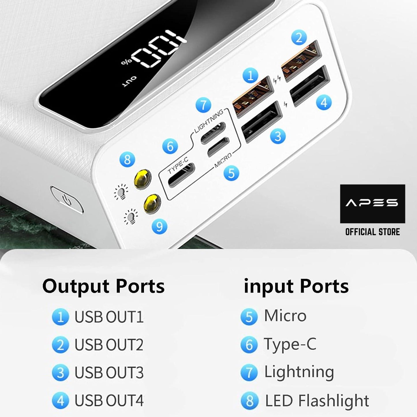 100% APES ORIGINAL 60000MAH Powerbank Full Capacity 4 USB charge Ports